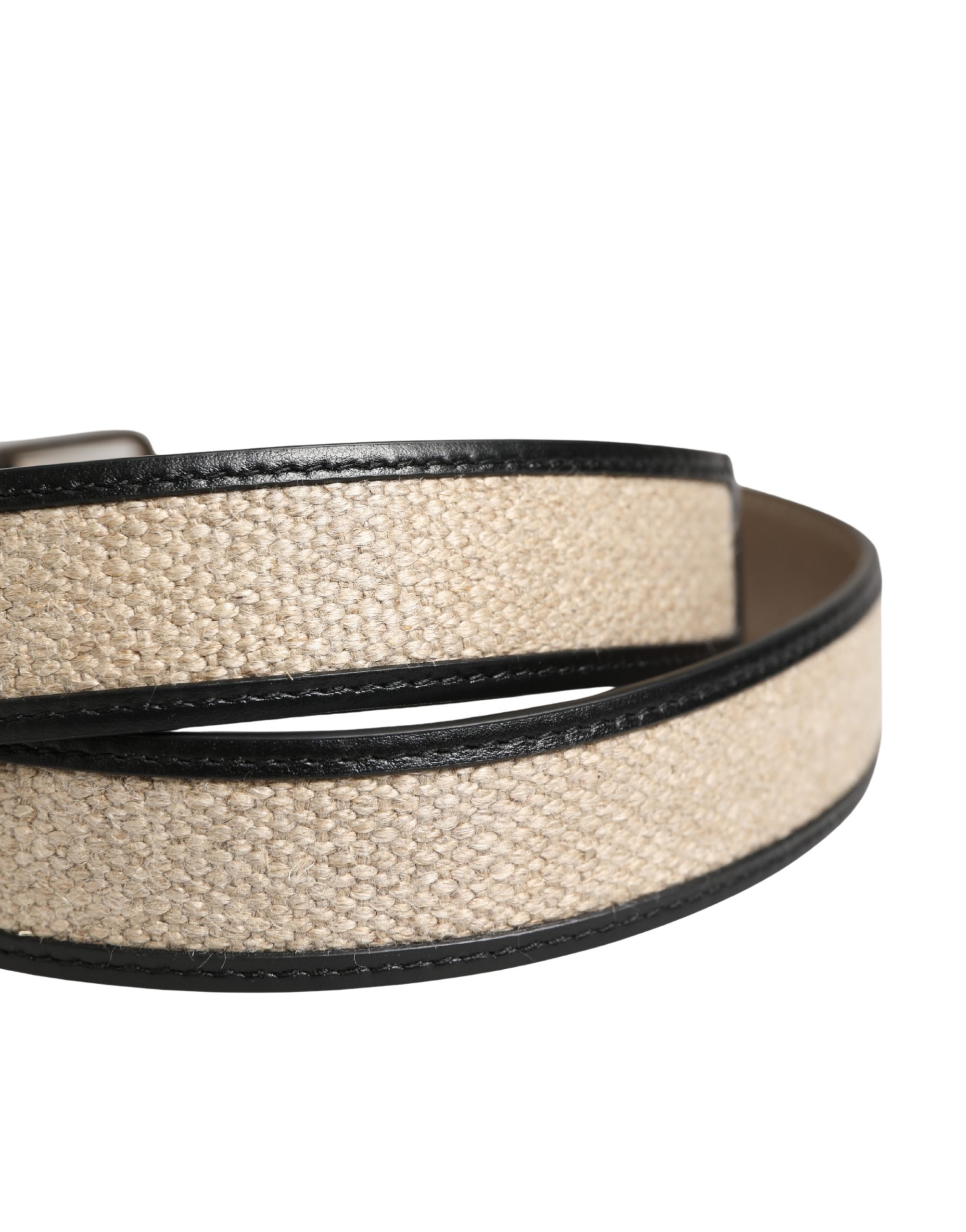 Dolce & Gabbana Men Beige Woven Leather Metal Buckle Belt - Image 5