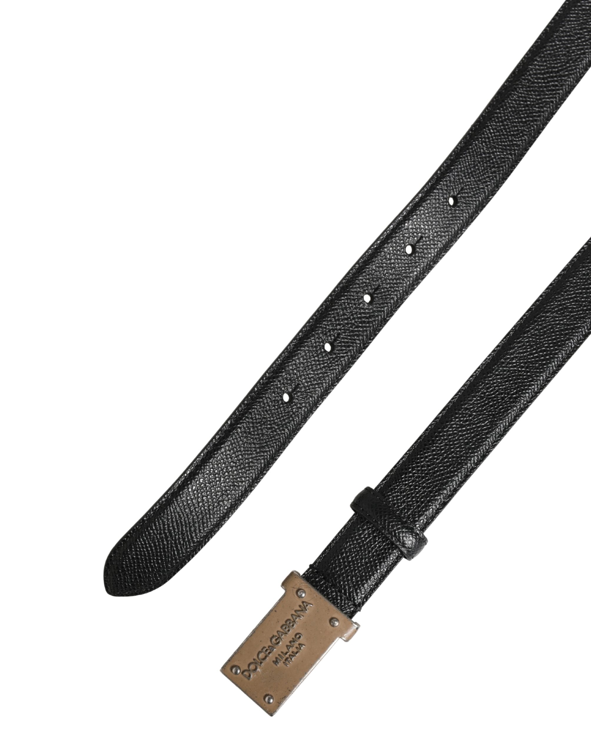 Dolce & Gabbana Men Black Calf Leather Logo Metal Buckle Belt - Image 7