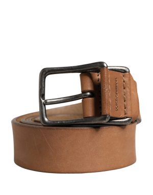 Dolce & Gabbana Men Brown Leather Classic Metal Buckle Belt