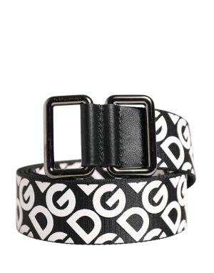 Dolce & Gabbana White Black Logo Leather Metal Buckle Belt