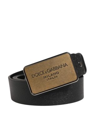 Dolce & Gabbana Black Classic Leather Logo Metal Buckle Belt