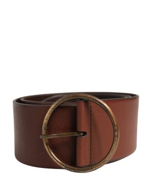 Dolce & Gabbana Brown Leather Wide Waist Metal Round Belt