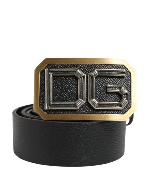 Dolce & Gabbana Men Black Leather DG Logo Metal Buckle Belt