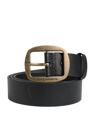 Dolce & Gabbana Men Black Classic Leather Metal Buckle Belt