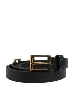 Dolce & Gabbana Men Black Leather Classic Metal Buckle Belt