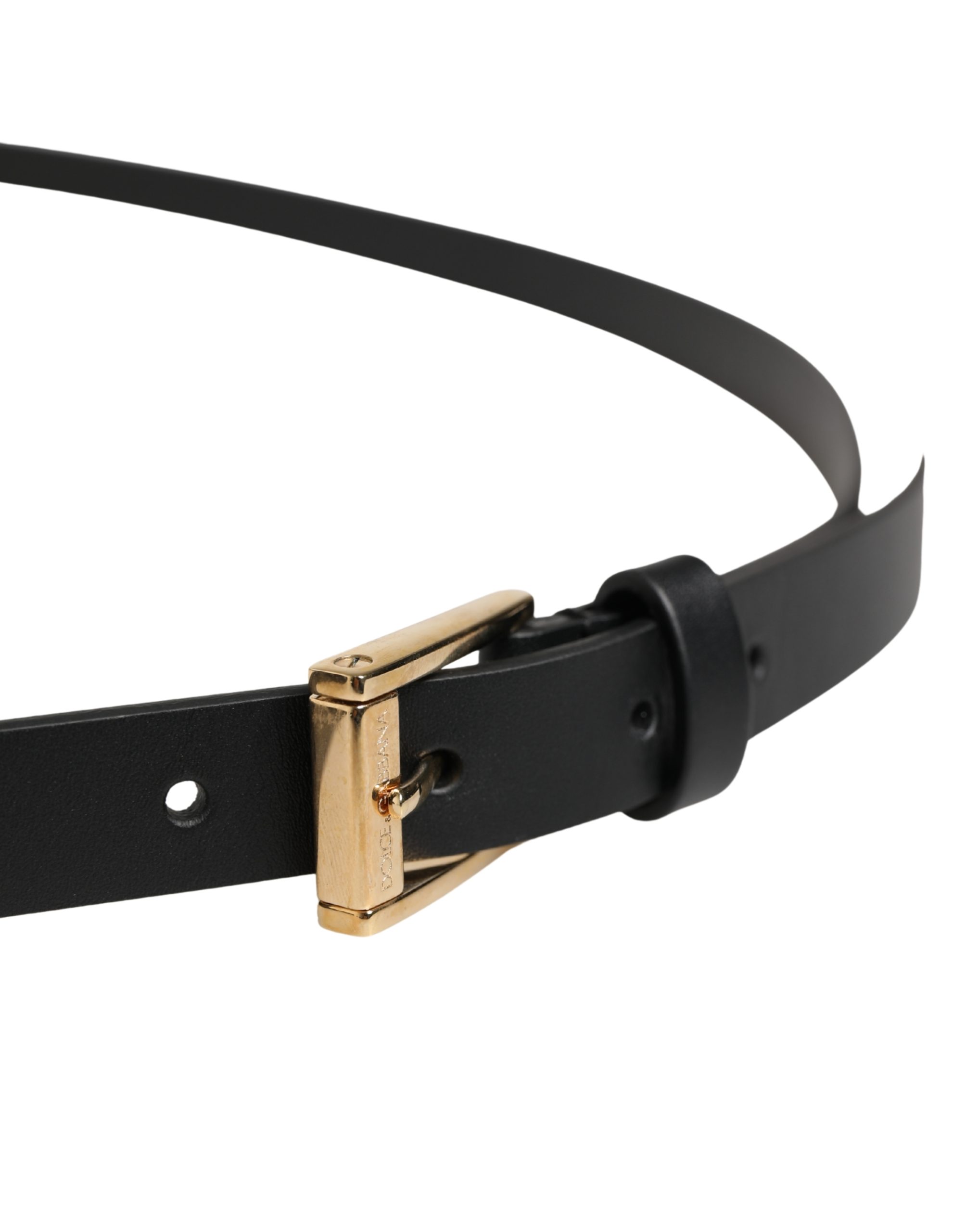 Dolce & Gabbana Men Black Leather Classic Metal Buckle Belt - Image 4