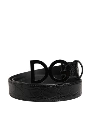 Dolce & Gabbana Men Black Exotic Leather Logo Buckle Belt