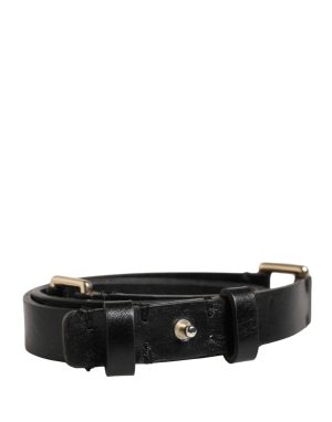GF Ferre Black Leather Thin Gold Metal Brass Buckle Waist Belt