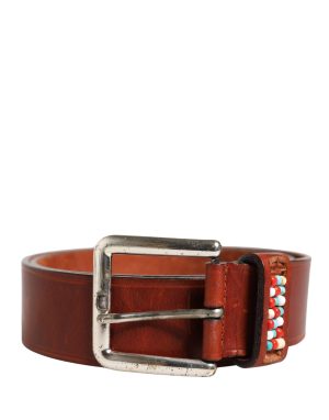 GF Ferre Bordeaux Wide Leather Waist Gold Silver Buckle Belt