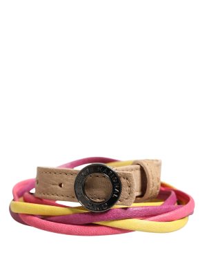 Costume National Multicolor Twisted Leather Circle Buckle Belt