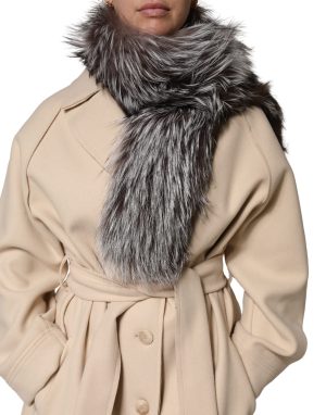 Dolce & Gabbana Gray Fox Fur Neck Wrap Warmer Winter Scarf