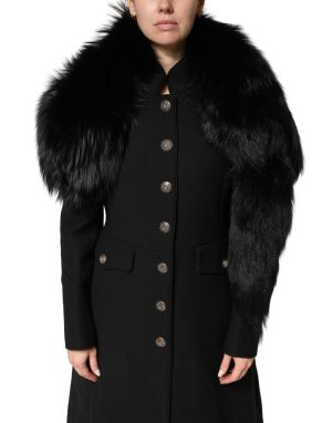 Dolce & Gabbana Black Fox Fur Neck Wrap Warmer Winter Scarf