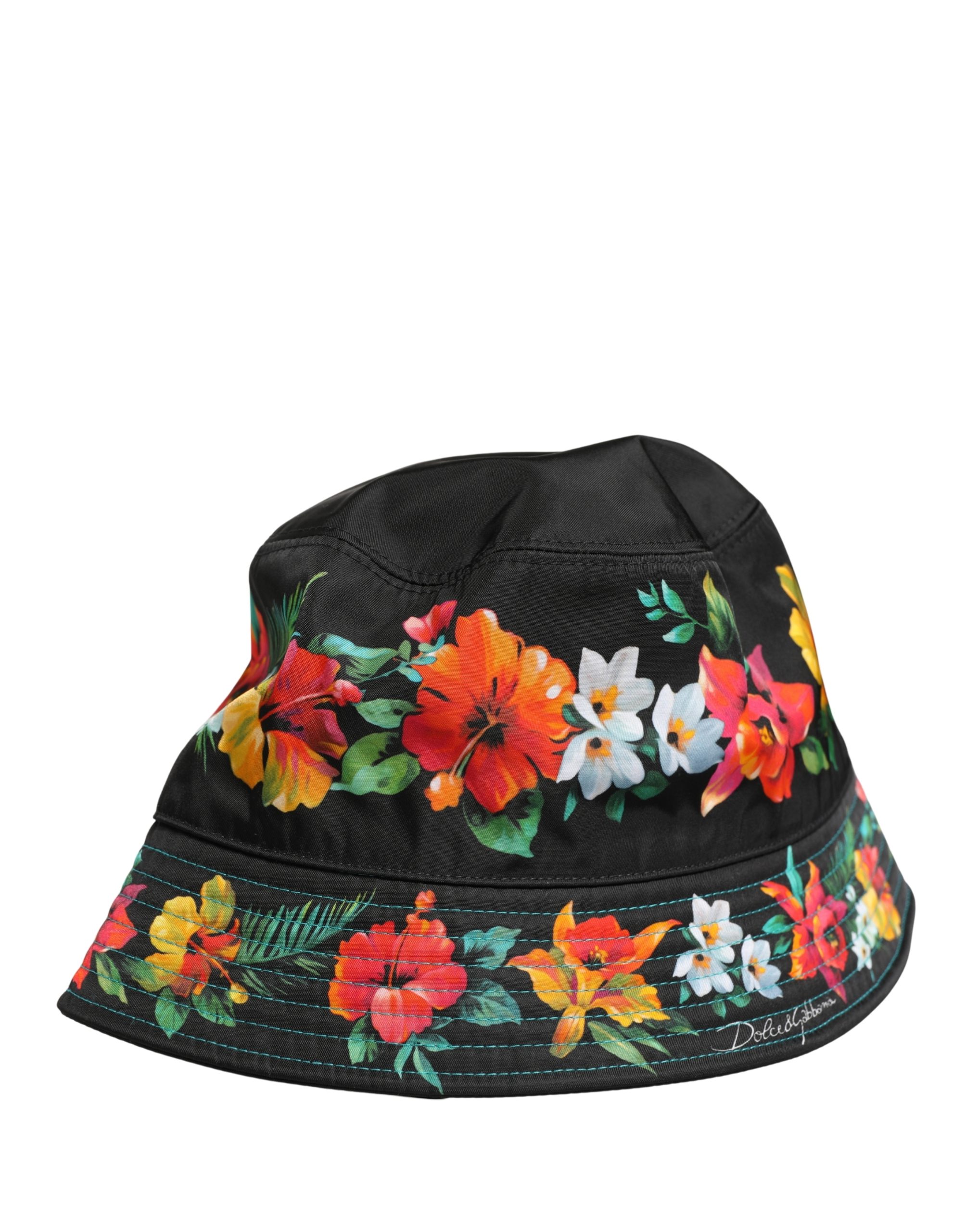 Dolce & Gabbana Men Black Floral Print Nylon Fisherman Cap Hat - Image 2