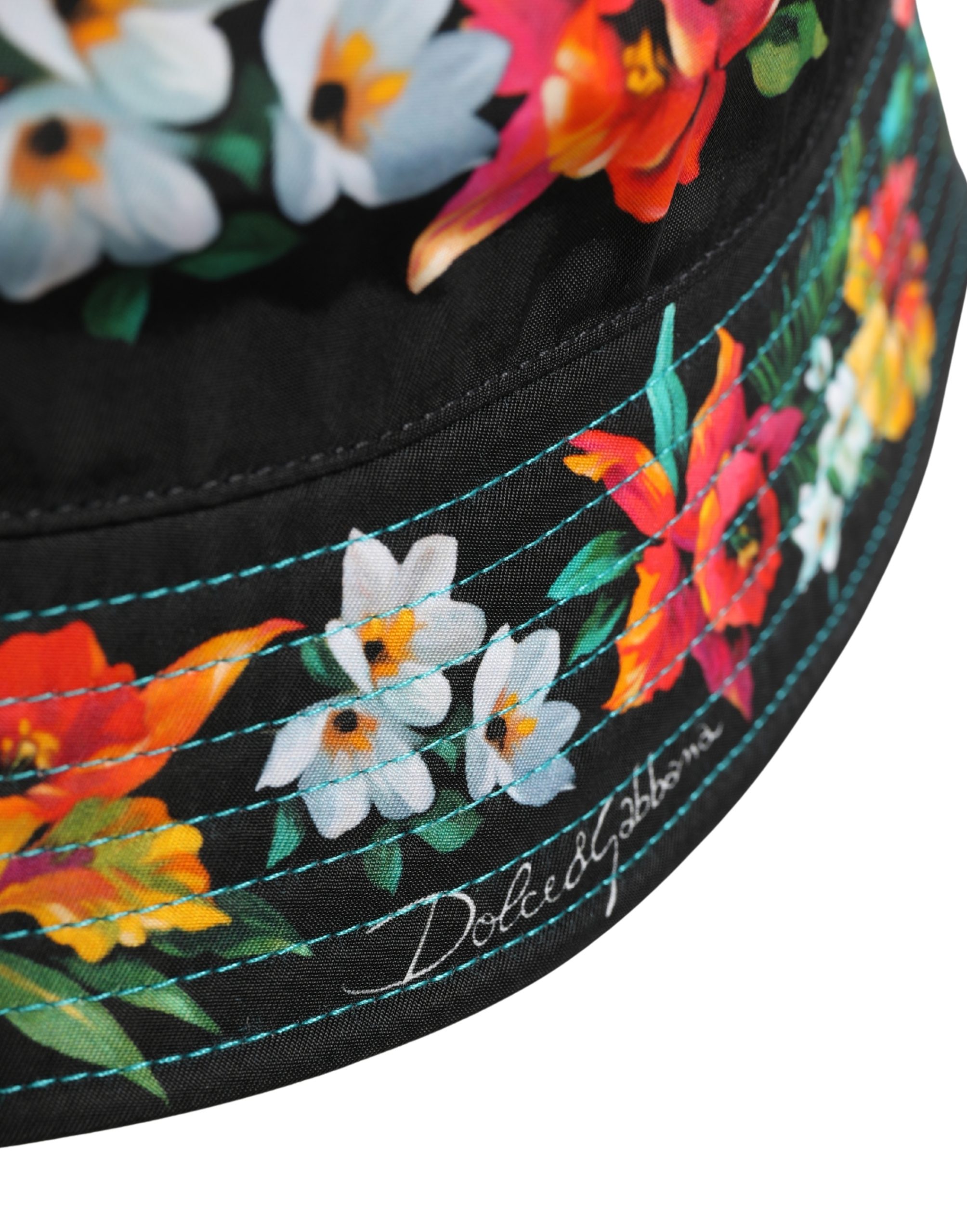 Dolce & Gabbana Men Black Floral Print Nylon Fisherman Cap Hat - Image 3