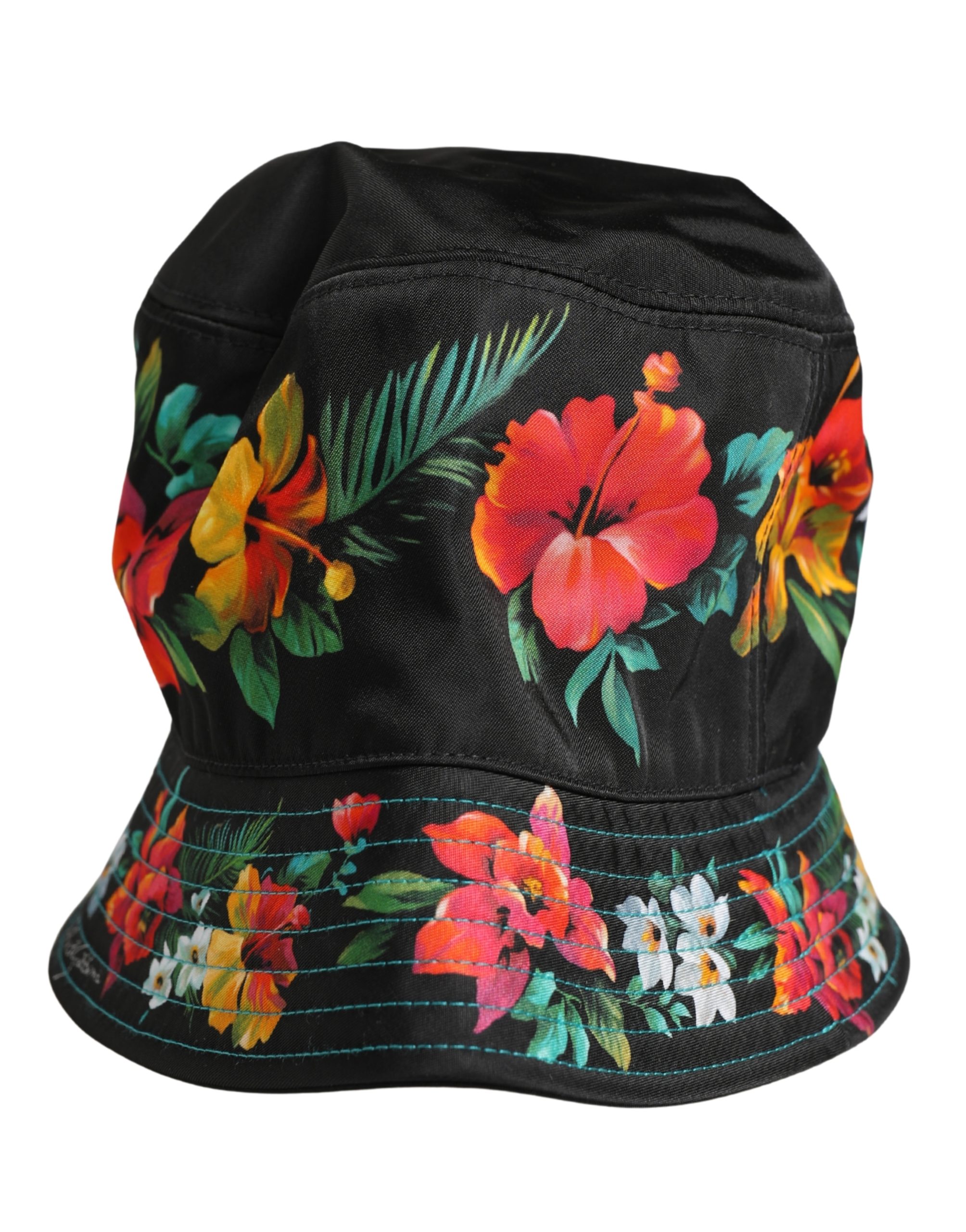 Dolce & Gabbana Men Black Floral Print Nylon Fisherman Cap Hat - Image 4