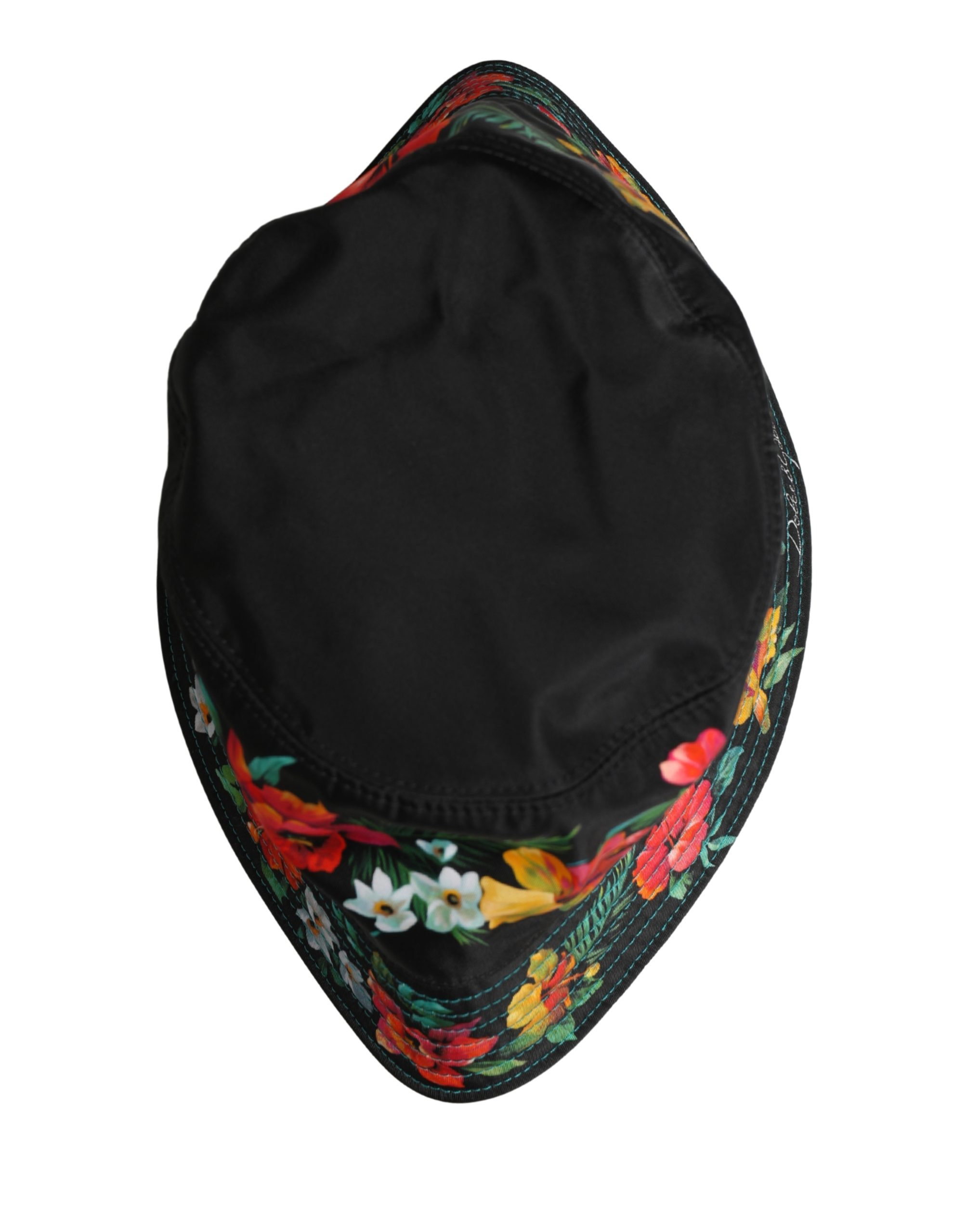 Dolce & Gabbana Men Black Floral Print Nylon Fisherman Cap Hat - Image 5