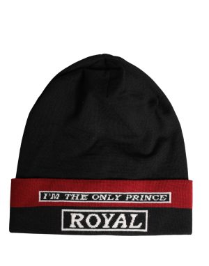 Dolce & Gabbana Black Cuffed "I'M THE ONLY PRINCE ROYAL" Beanie Hat