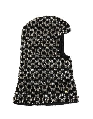 Dolce & Gabbana Black Wool Crystal Embellished Balaclava Hat
