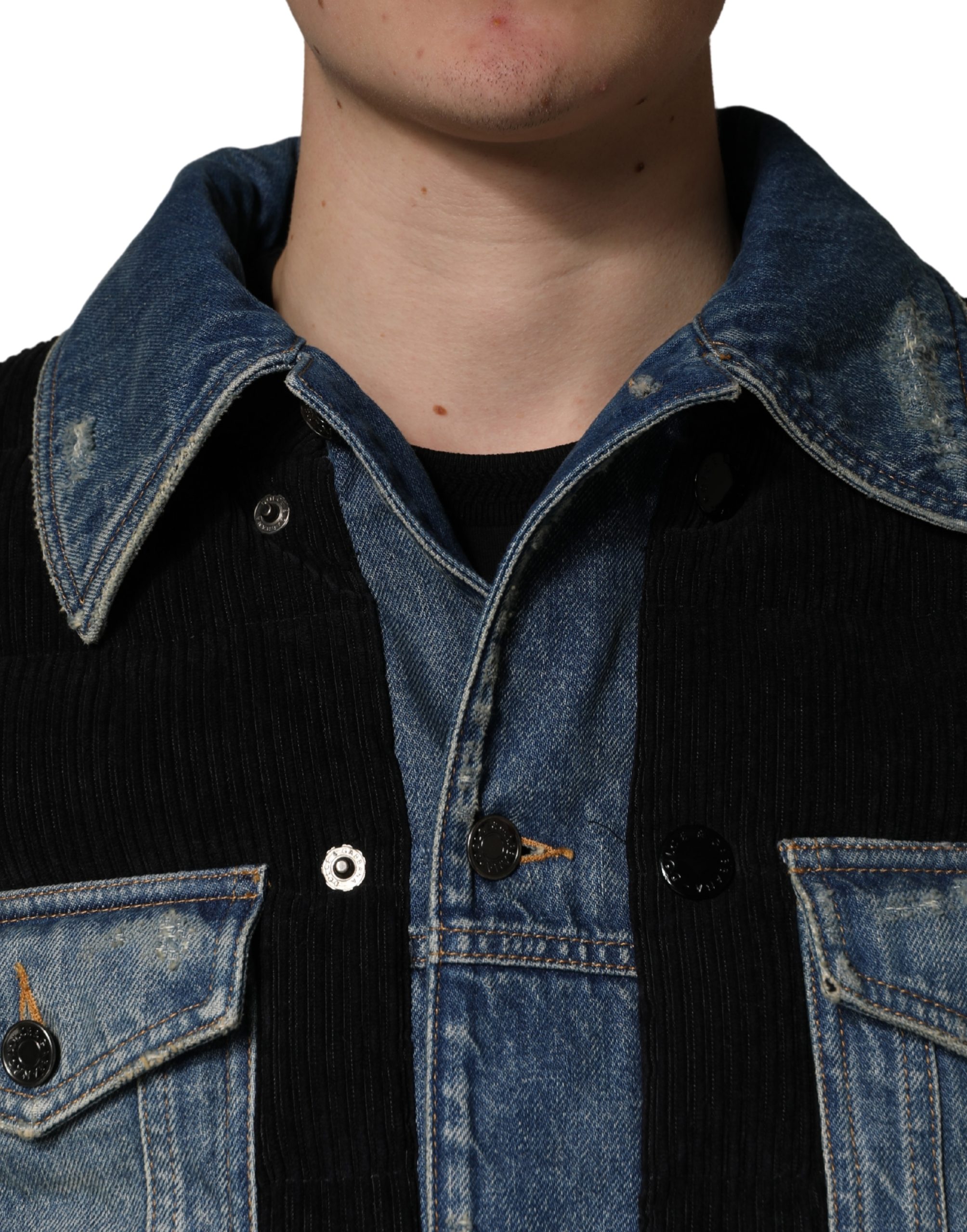 Dolce & Gabbana Black Blue Cotton Denim Blouson Men Jacket - Image 5