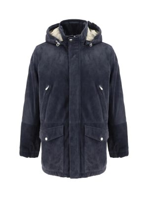 Brunello Cucinelli Blue Leather Leather Jacket