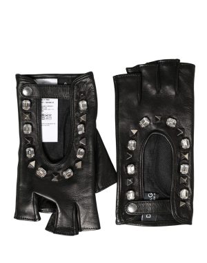 Dolce & Gabbana Women Black Embellished Wrist Length Mitten Gloves