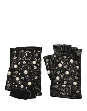 Dolce & Gabbana Black Pearl Embellished Wrist Length Gloves