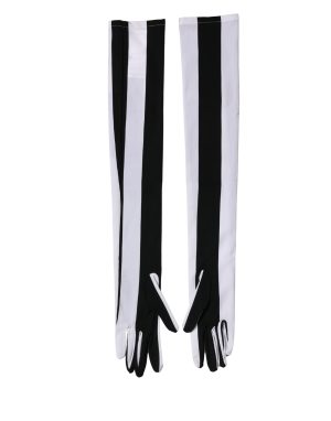 Dolce & Gabbana Black White Stripes Nylon Elbow Length Women Gloves
