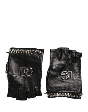 Dolce & Gabbana Women Black Embellished Wrist Length Mitten Gloves