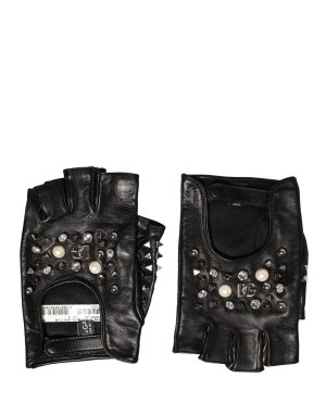 Dolce & Gabbana Black Embellished Wrist Length Mitten Women Gloves