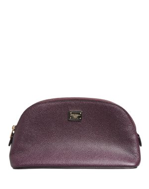 Dolce & Gabbana Dark Purple Leather DG Logo Zip Around Hand Purse Wallet