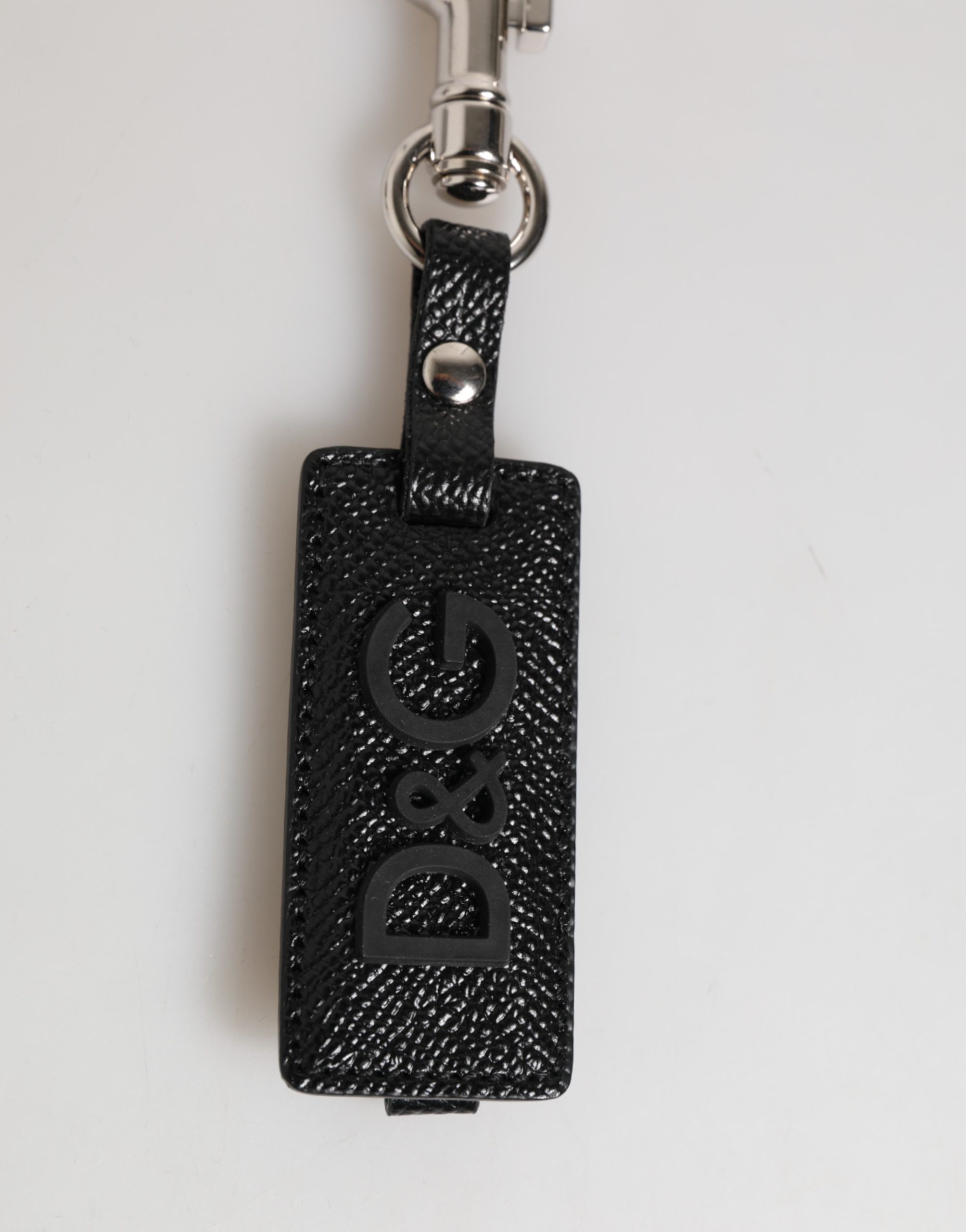 Dolce & Gabbana Black DG Logo Leather Silver Metal Keyring Men Keychain - Image 3
