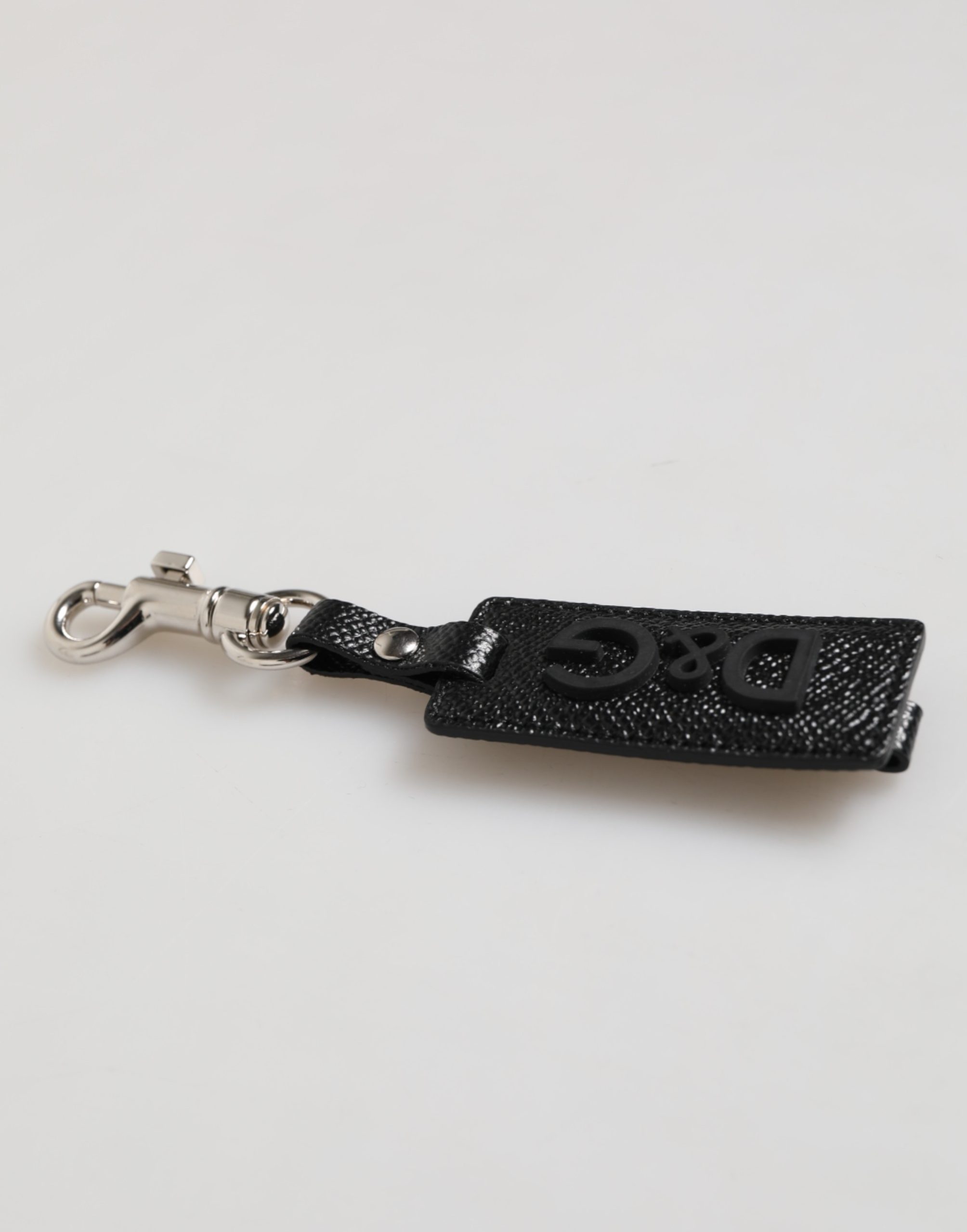 Dolce & Gabbana Black DG Logo Leather Silver Metal Keyring Men Keychain - Image 5