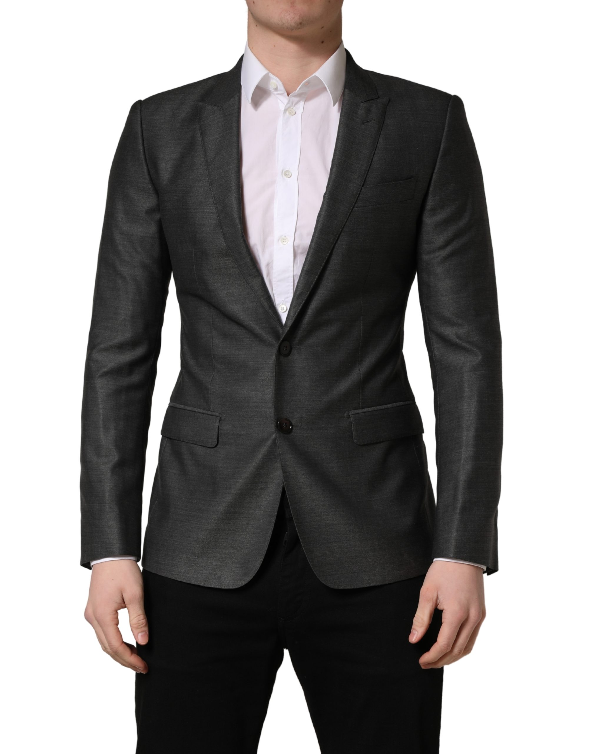 Dolce & Gabbana Dark Gray Wool Slim Fit Coat Jacket Blazer - Image 2