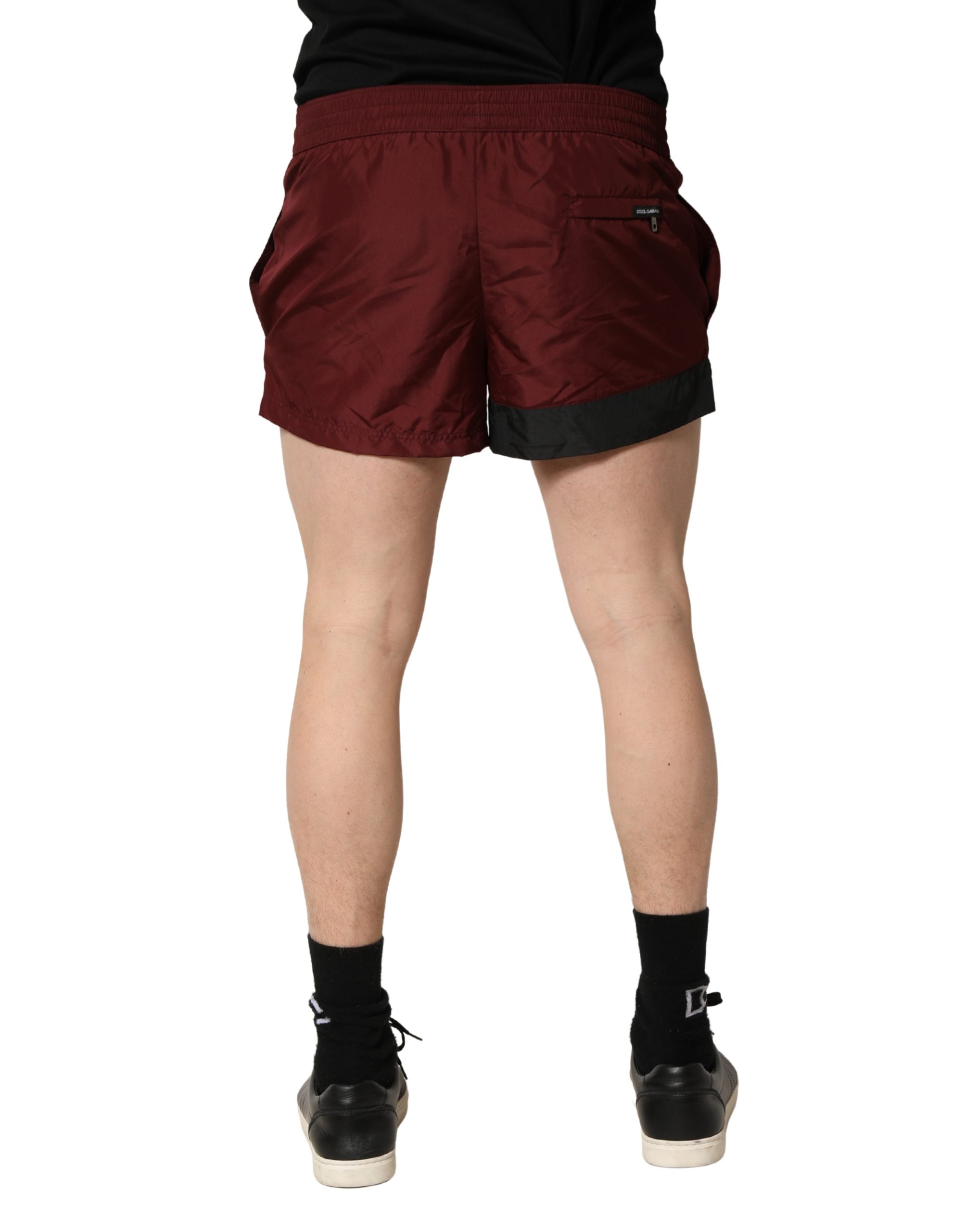 Dolce & Gabbana Maroon Polyester Drawstring Shorts Swimwear - Image 4