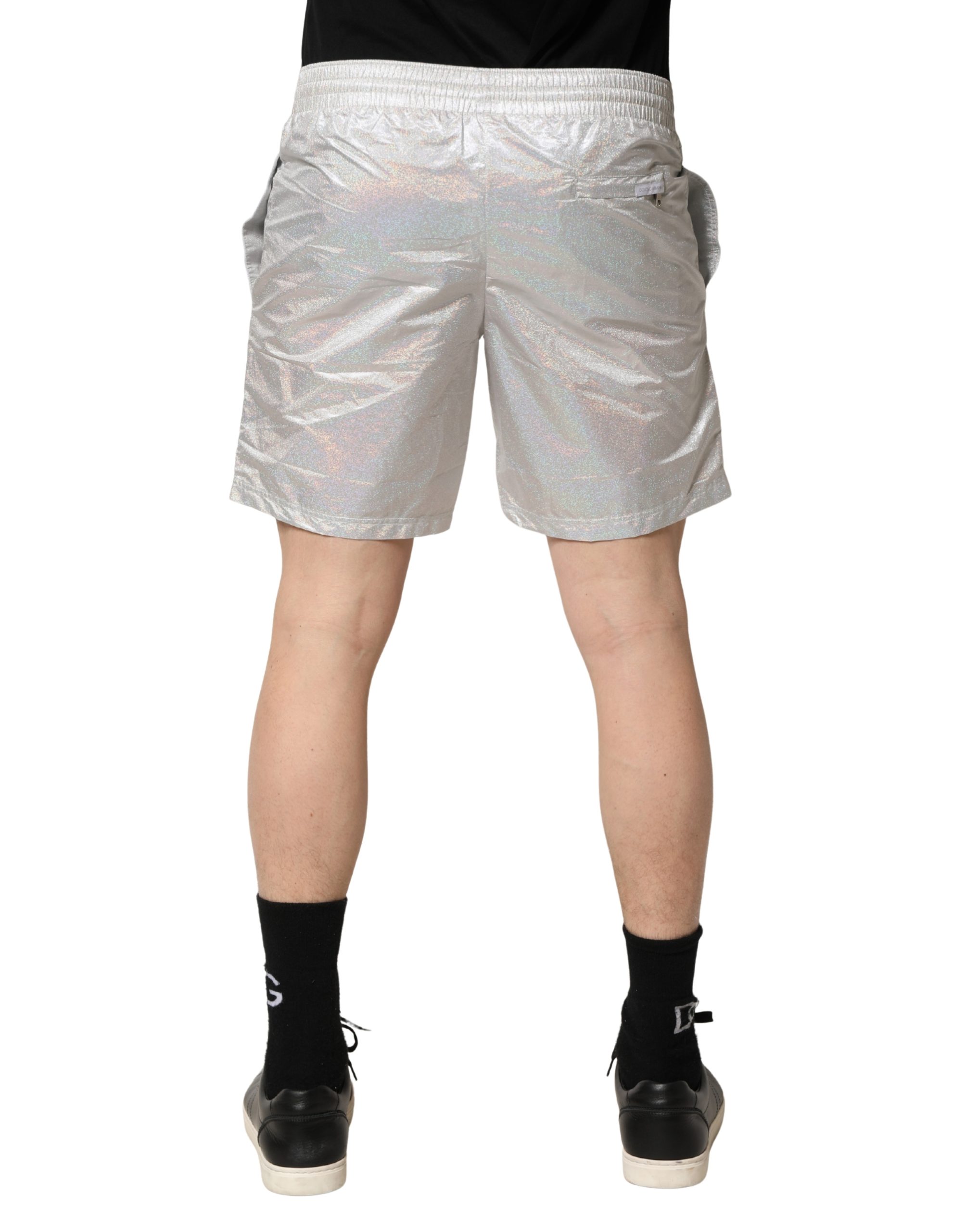 Dolce & Gabbana Silver Polyester Drawstring Men Shorts Swimwear - Image 4