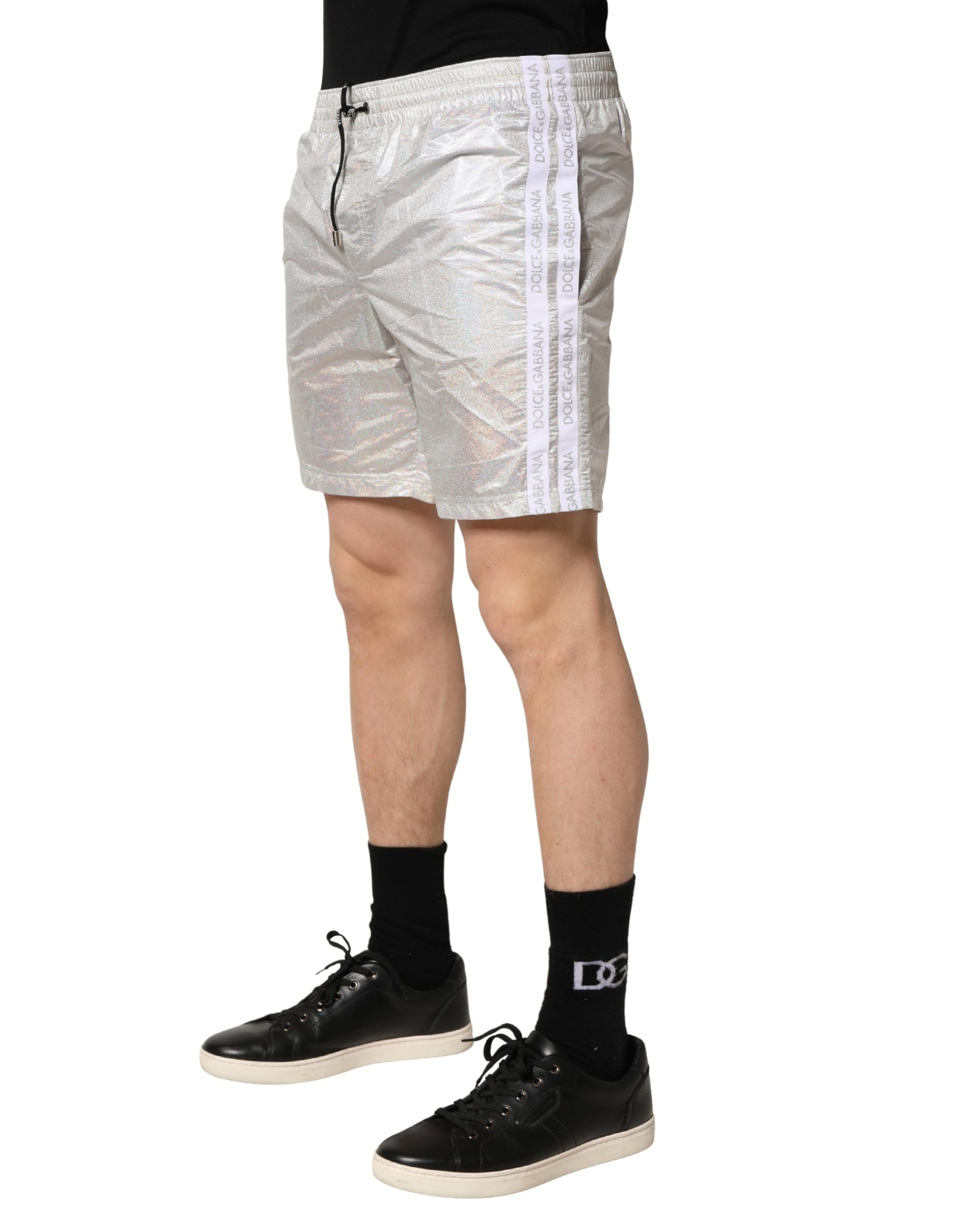 Dolce & Gabbana Silver Polyester Drawstring Men Shorts Swimwear - Image 3
