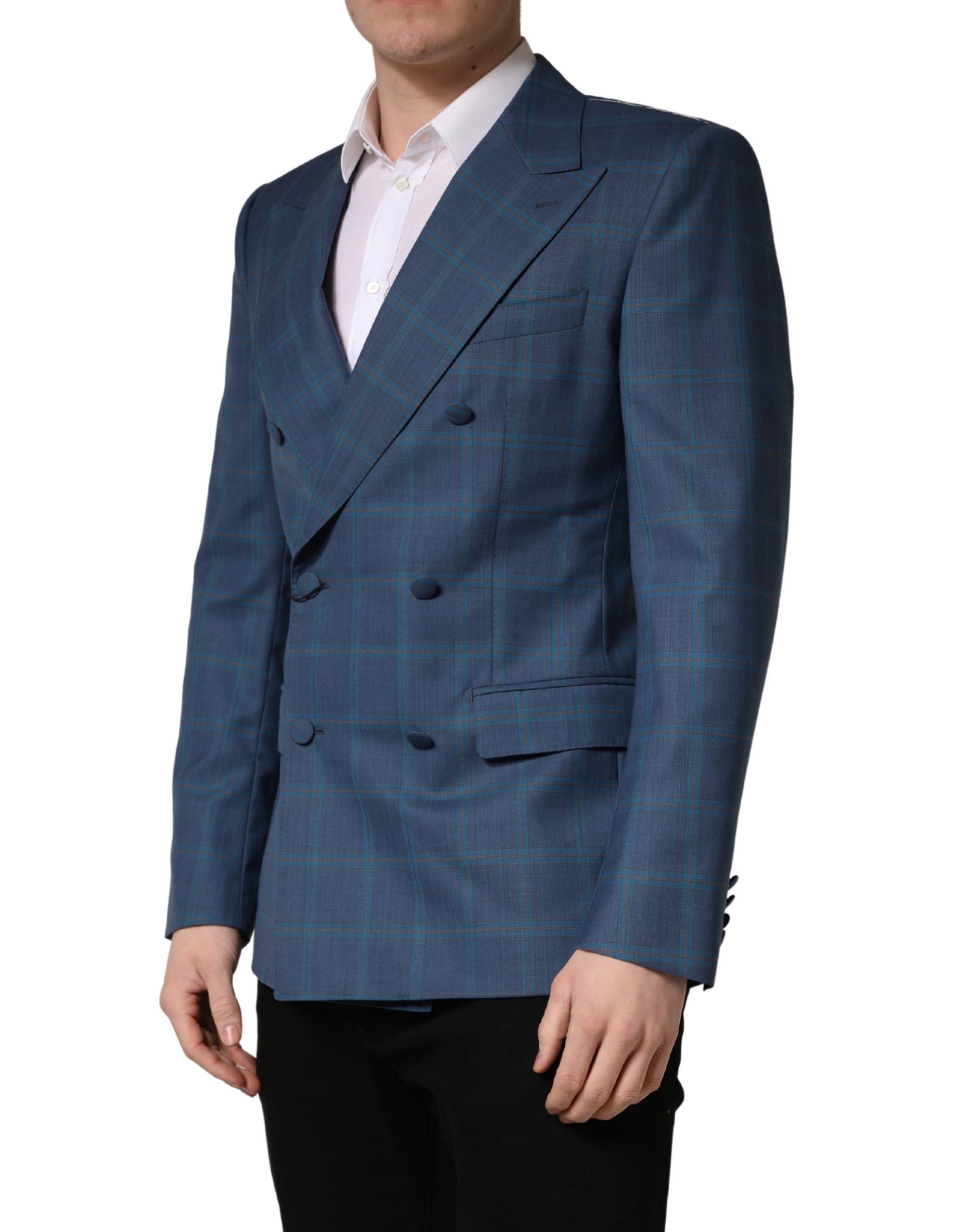 Dolce & Gabbana Blue Checked Double Breasted Men Suit Jacket - Image 3