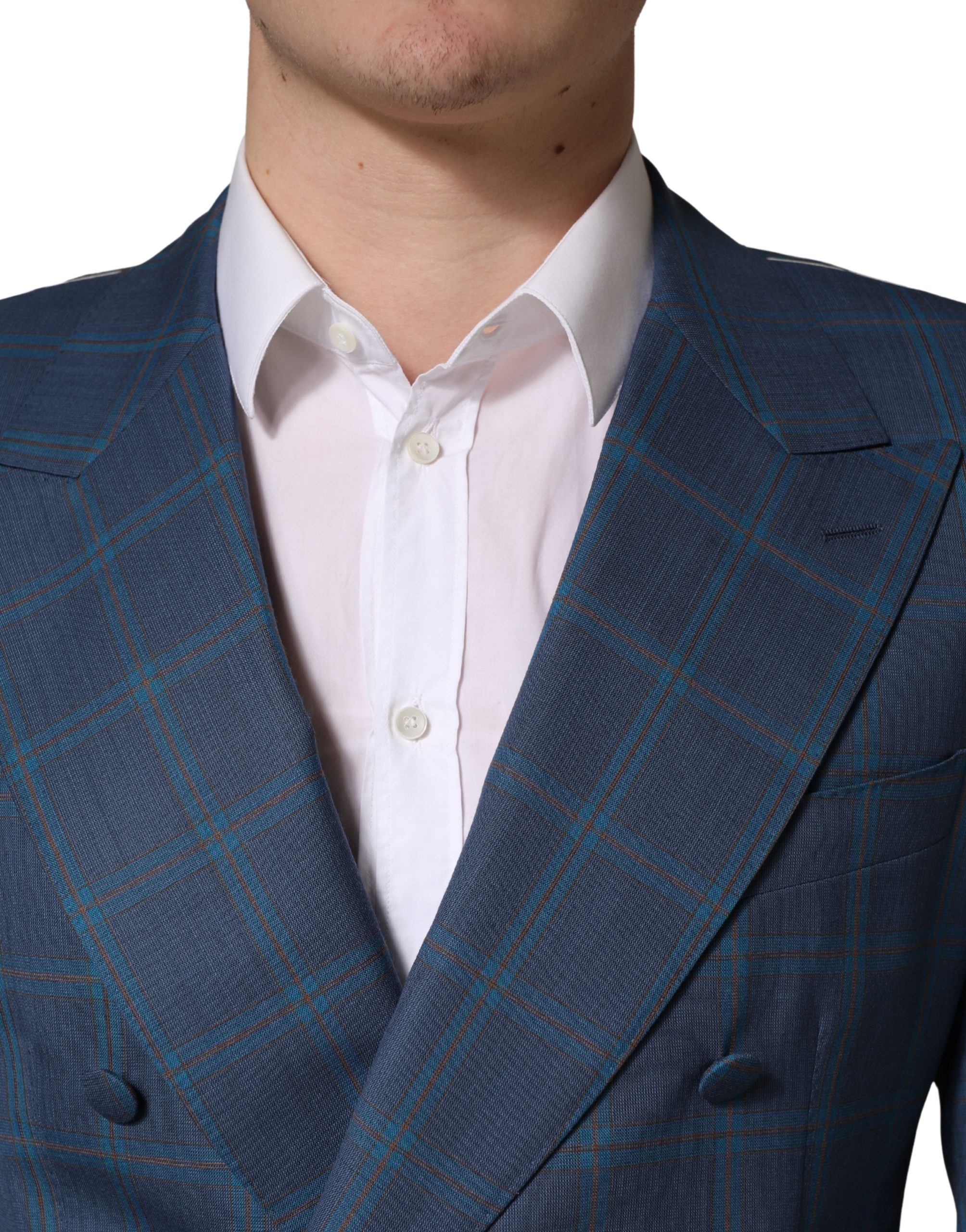 Dolce & Gabbana Blue Checked Double Breasted Men Suit Jacket - Image 5