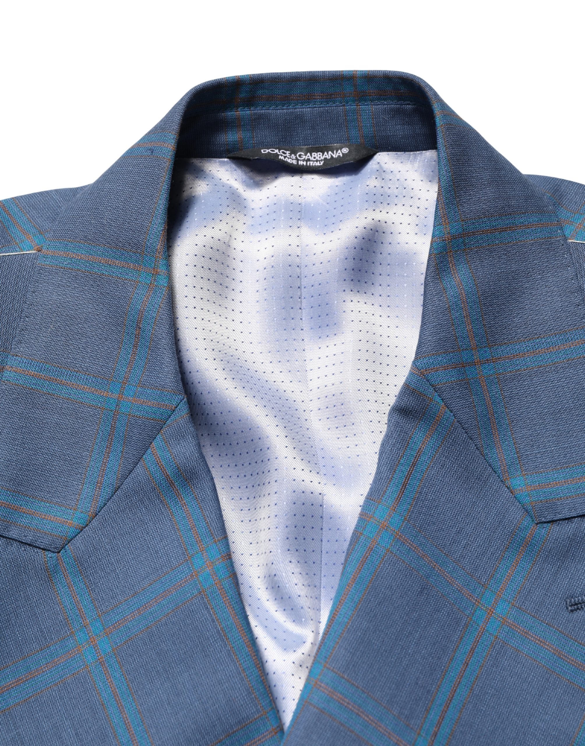 Dolce & Gabbana Blue Checked Double Breasted Men Suit Jacket - Image 7