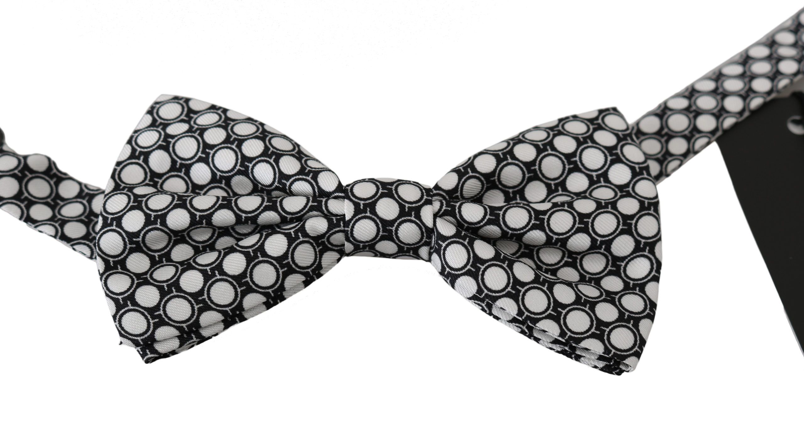 Dolce & Gabbana Men Black White Circles Adjustable Neck Papillon Bow Tie - Image 2