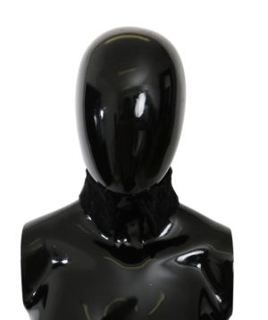Dolce & Gabbana Black Fur Neck Collar Wrap Lambskin Scarf