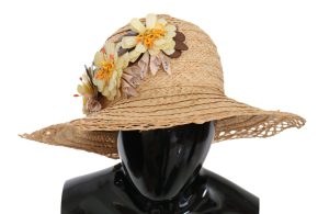 Dolce & Gabbana Beige Wide Brim Floral Bucket Capello Hat