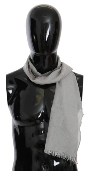 Costume National Gray Fringe Neck Wrap Cotton Scarf