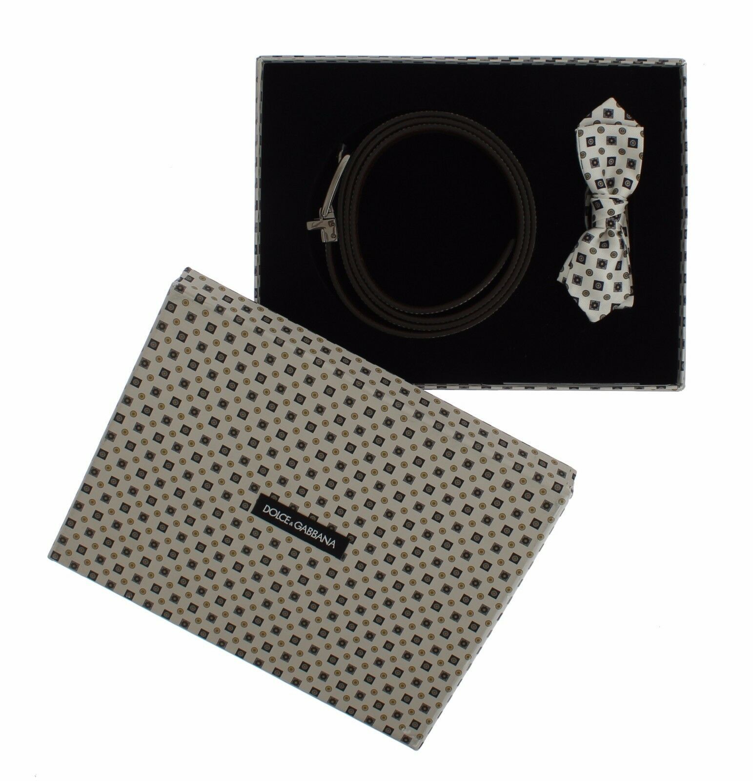Dolce & Gabbana White Silk Bowtie Leather Men Belt Gift Box - Image 2
