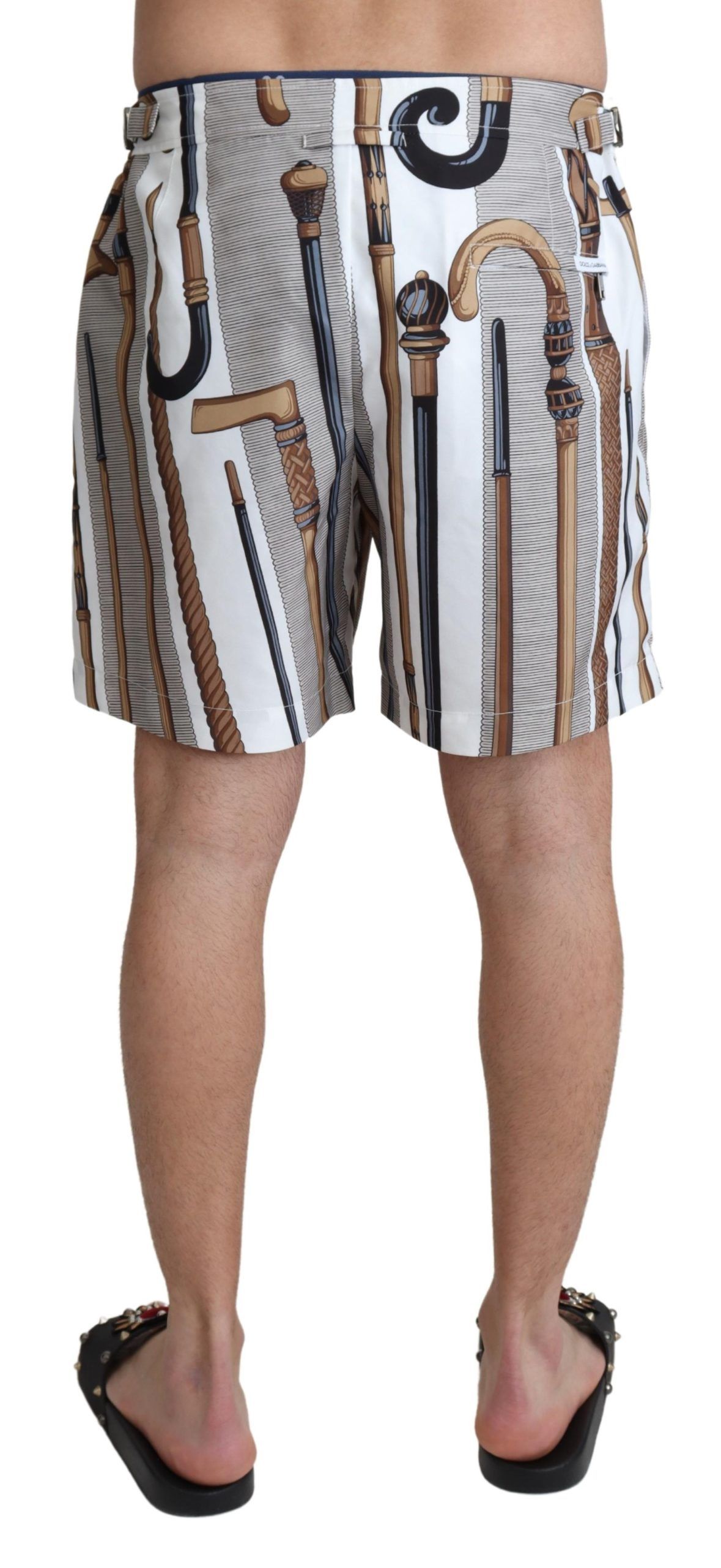 Dolce & Gabbana White Walking Stick Beachwear Shorts Swimshorts - Image 3