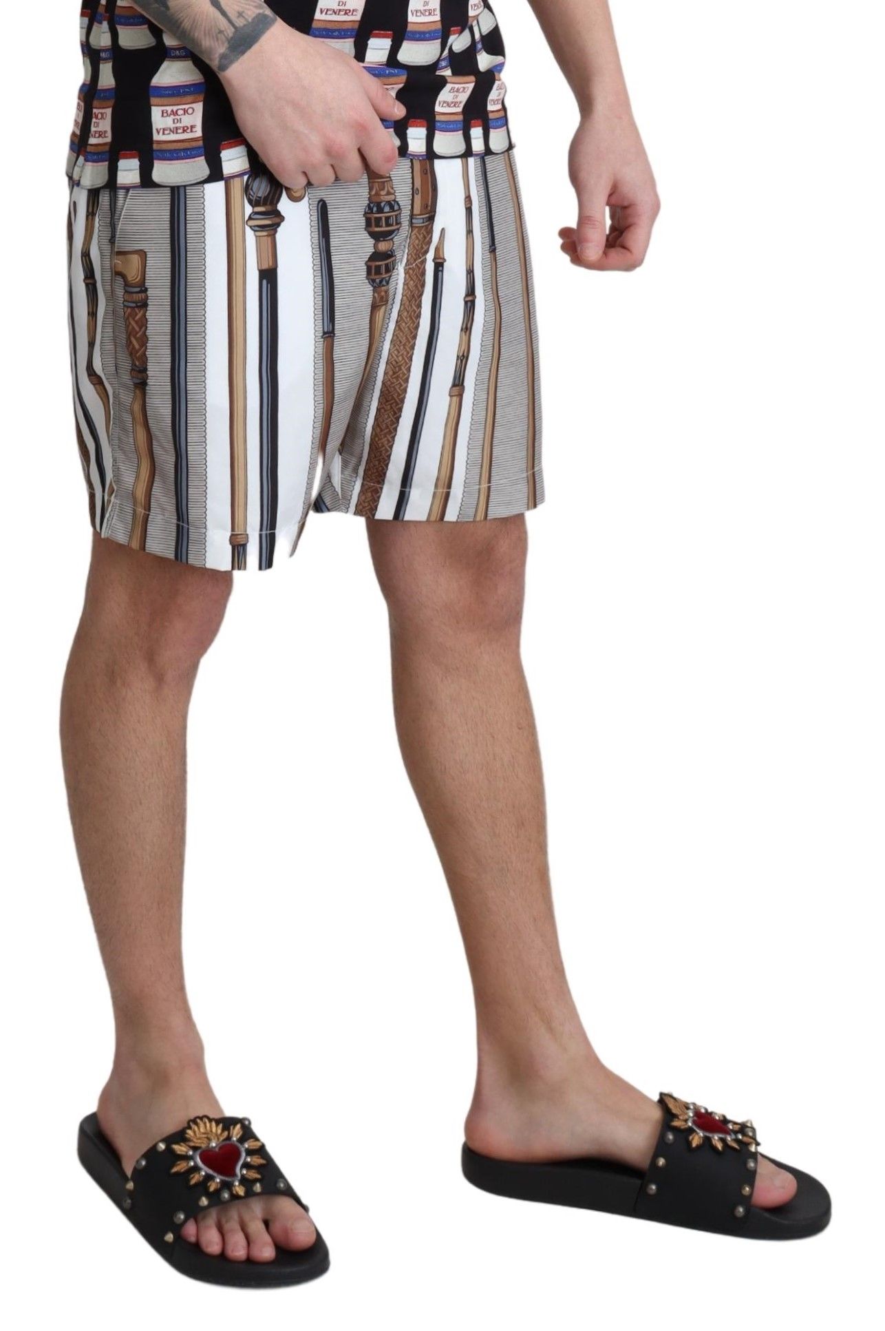 Dolce & Gabbana White Walking Stick Beachwear Shorts Swimshorts - Image 4