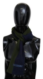 Missoni Blue Green Wool Unisex Neck Wrap Shawl Blue