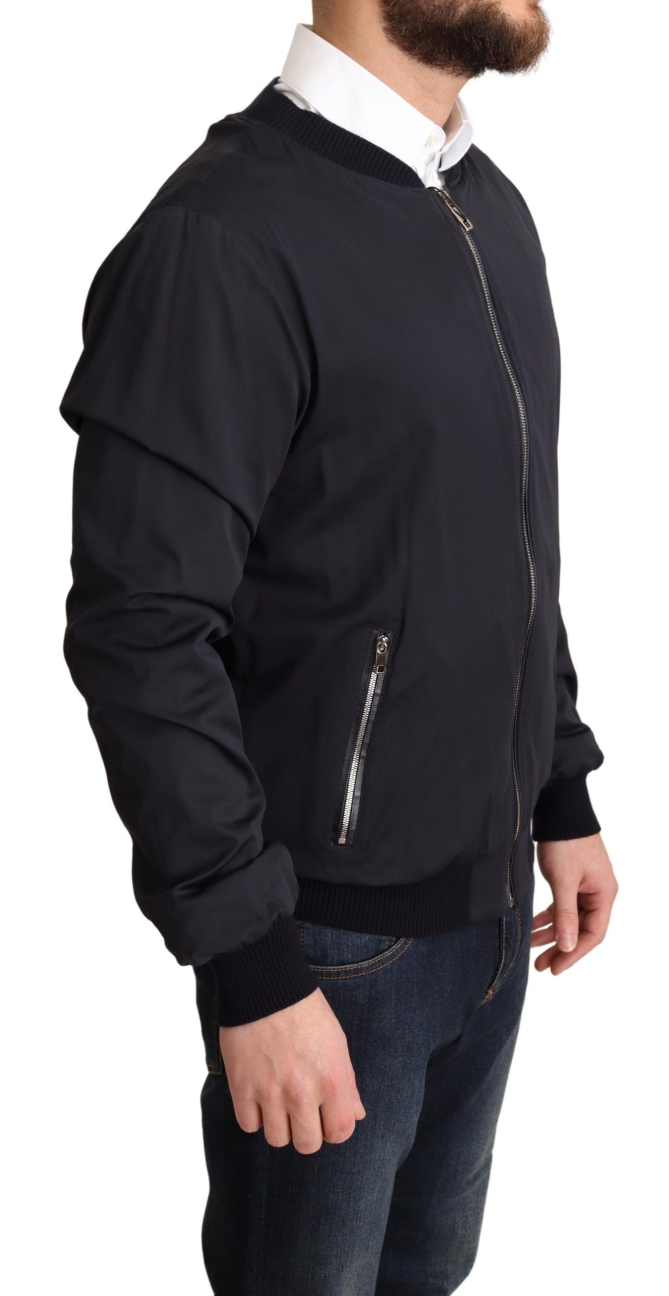 Dolce & Gabbana Blue Silk Coat Short Bomber Men Jacket - Image 2