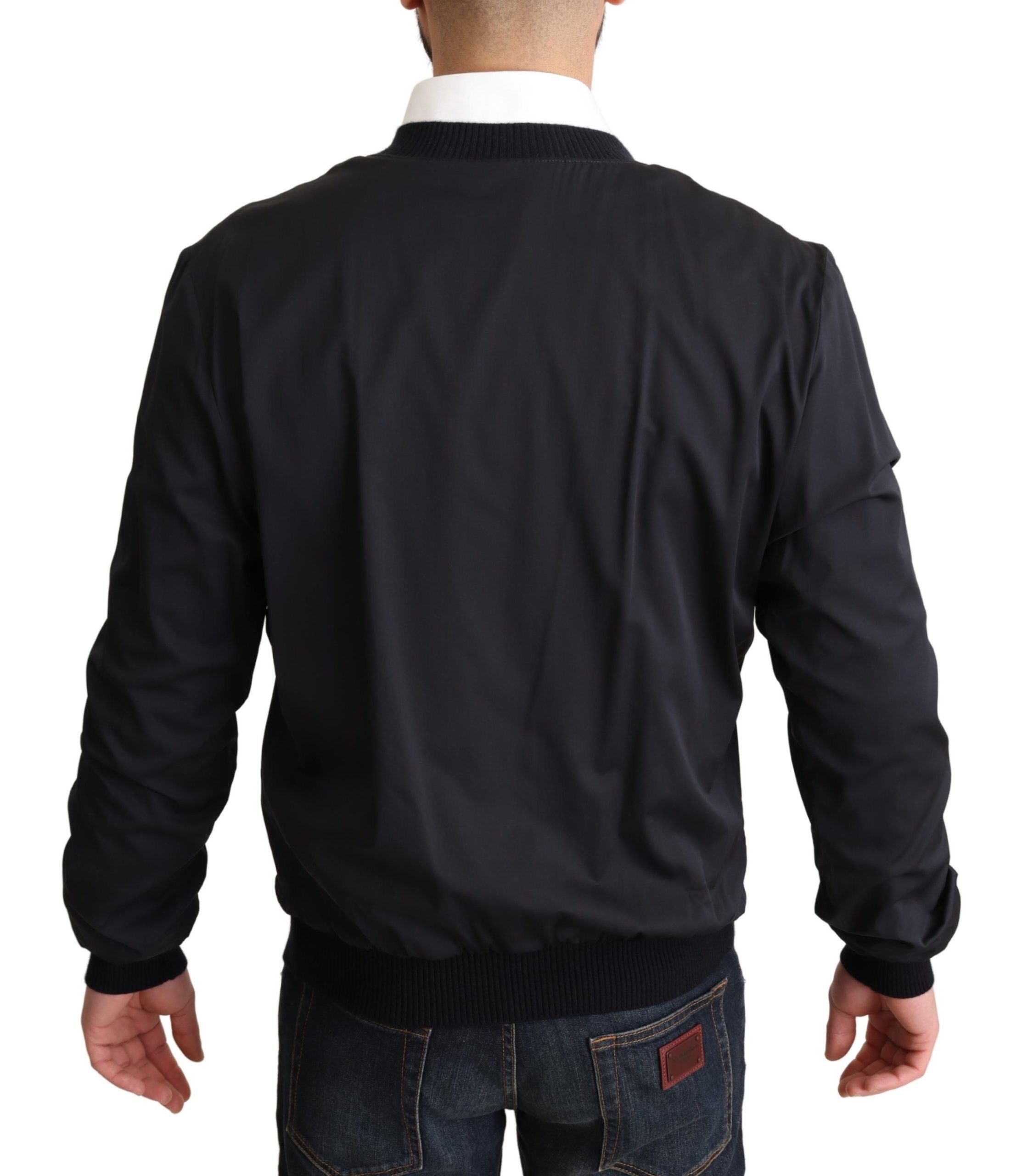 Dolce & Gabbana Blue Silk Coat Short Bomber Men Jacket - Image 3