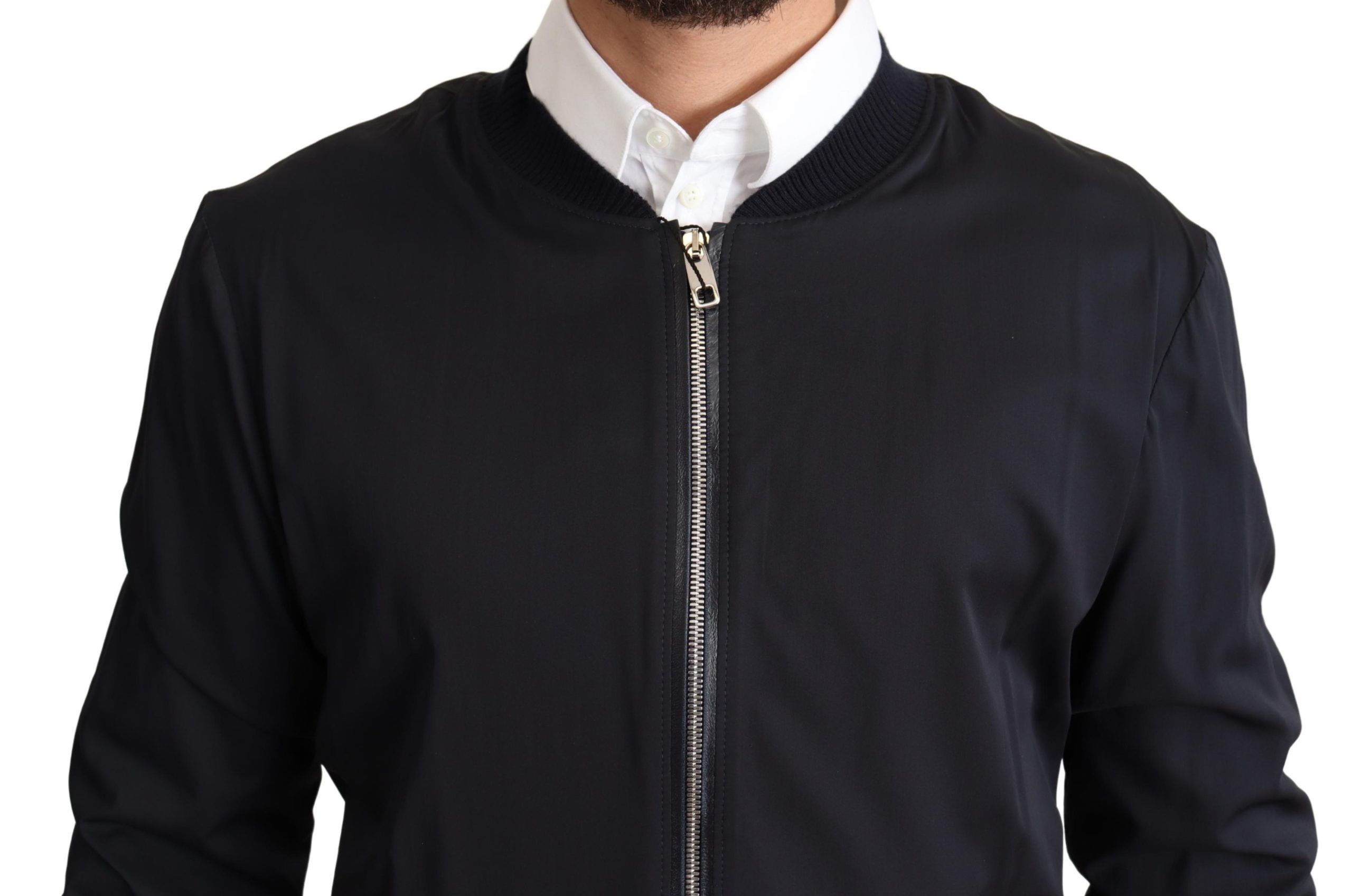 Dolce & Gabbana Blue Silk Coat Short Bomber Men Jacket - Image 4